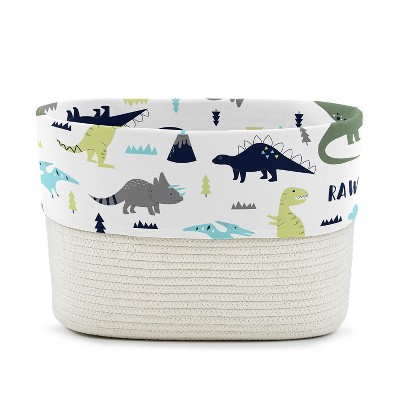 Image of Sweet Jojo Designs Woven Cotton Rope Decorative Storage Basket Bin Mod Dinosaur Blue and Green