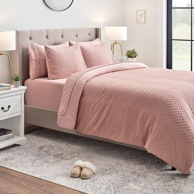 Mauve Twin Clipped Tufted Microfiber Duvet Cover Set