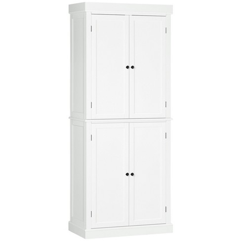 HOMCOM Freestanding Modern Farmhouse 4 Door Kitchen Pantry Cabinet, Storage Cabinet Organizer with 6-Tiers, 1 Drawer and 4 Adjustable Shelves, White
