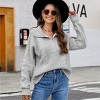 Womens Turtle Neck Cable Knit Sweater Half Zipper Trendy Cable & Rib Knit Textured Oversized Sweater Boyfriend Fit Loose Fit Winter Cozy Pullovers - 2 of 4