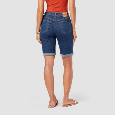 Leirke Womens Blue Super High-Waisted Jeans Shorts, Stretch Slim