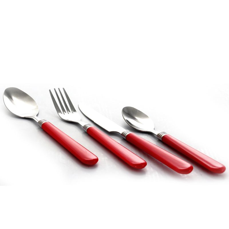 Gibson Sensations II 16 Piece Stainless Steel Flatware Set with Red Handles and Chrome Caddy, 5 of 8