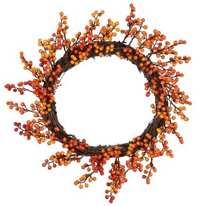 Northlight Red and Orange Artificial Berry Artificial Thanksgiving Wreath, 18-Inch, Unlit - 1 of 3