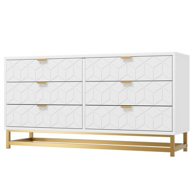 6 Drawer Dresser for Bedroom, 53.5” Large Dresser with Metal Legs, Modern Dresser Chest Organizer with Wide Storage, Chest of Drawers for Bedroom