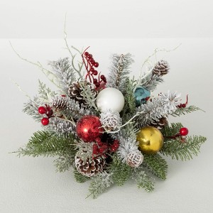 7"H Sullivans Artificial Shiny Ball Frosted Pine Christmas Orb, Multicolor, Indoor Christmas Decor - 1 of 3