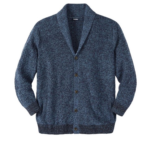KingSize Men's Big & Tall Shaker Knit Shawl-Collar Cardigan Sweater - Big -  7XL, Navy Marl Blue