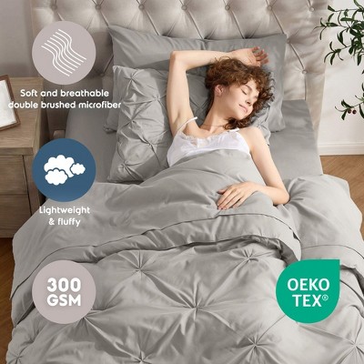 Twin Linen Pinch Pleat Down Alternative Microfiber Bedding Set