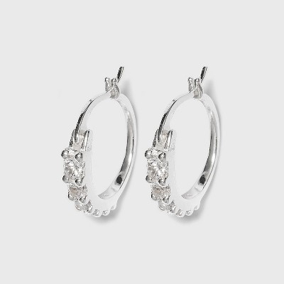 Women's Sterling Silver Cubic Zirconia Hoop Earring - Silver