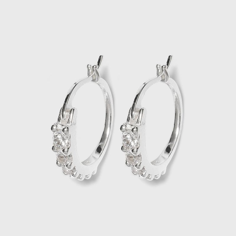 Women&#39;s Sterling Silver Cubic Zirconia Hoop Earring - Silver, 1 of 3