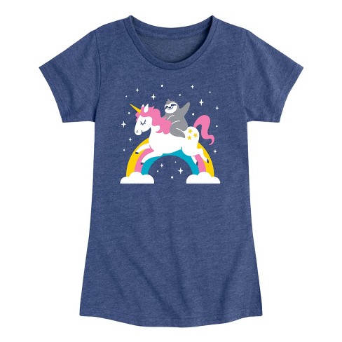 Girls' - Instant Message - Sloth Riding a Unicorn Fitted Short Sleeve Graphic T-Shirt - image 1 of 4