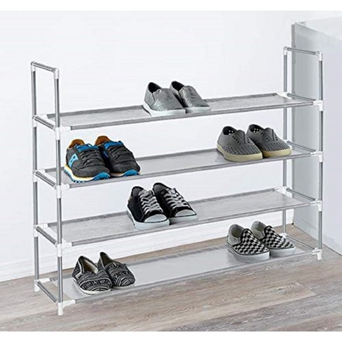 J&V Textiles 23 in. H x 29 in. W Space Saving 12-Pair Gray Stainless Steel Shoe Rack