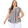 Agnes Orinda Women's Plus Size Blouse Keyhole Neck Cap Sleeve Stripe Top - 3 of 4