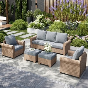 Captiva Designs Luxury Wicker Patio Conversation Sofa Set with Curved Armrests with Cushions - 1 of 4