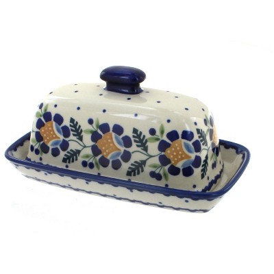  Blue Rose Polish Pottery Sunflower Butter Dish 