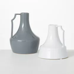 Sullivans Slim Handled Ceramic Jar Set of 2, 8.5"H & 6.5"H Gray