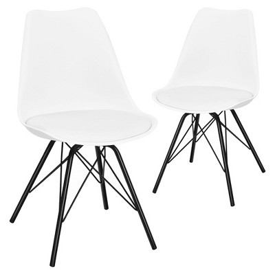 Costway Set of 2 Dining Chair Mid Century Modern Side Chairs with PU Seat White