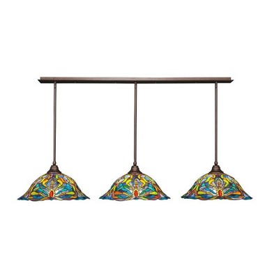 Toltec Lighting Any 3 - Light Chandelier in  Bronze with 19" Kaleidoscope Art Glass Shade