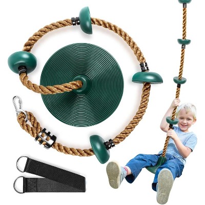 Hotraffy Climbing Rope Tree Swing with Platforms and Swing Seat Outdoor Playground Accessories for Kids Including Hanging Strap & Carabiner（green）