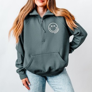 Simply Sage Market S.W.Smiley Embroidered Simple Wink Bold Quarter Zip Fleece - 1 of 3