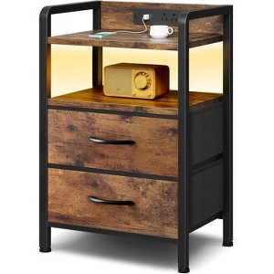 Night Stand Bedside Charger Bedroom - Nightstand Night Stand with Storage Shelf & 2 Fabric Drawers, Morden End Table with U-S-B Ports - 1 of 4
