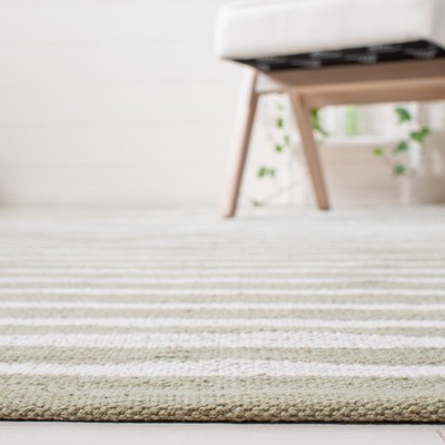 Handmade Light Green and Ivory Cotton Flat Weave Area Rug, 5' x 8'