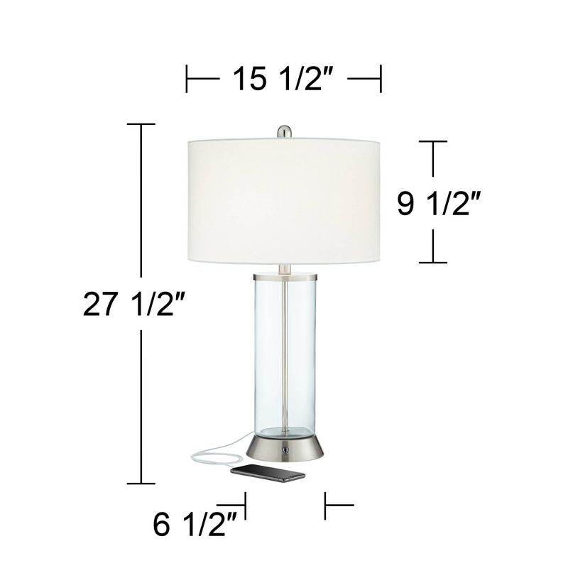360 Lighting Watkin Modern Table Lamps 27 1/2" Tall Set of 2 Clear Glass with USB and AC Power Outlet LED White Shade for Bedroom Living Room Bedside, 4 of 10