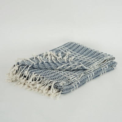 Full Size Blue and White Cotton Striped Throw Blanket