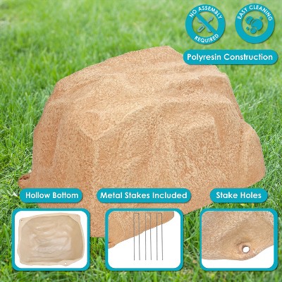 Sand Polyresin Low-Profile Garden Rock Cover with Stakes