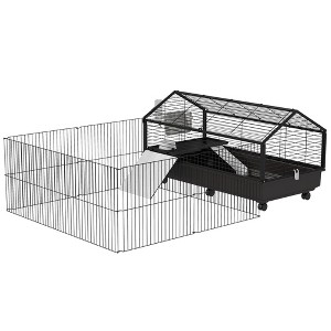 SKYONE Small Animal Rolling Hutch: Secure Metal Cage with Run, Fleece Ramp & Locking Door for - 1 of 4