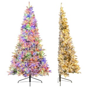 Resenkos Medium Half-Wall Artificial Christmas Tree with 9 Modes - White/Green - 1 of 4