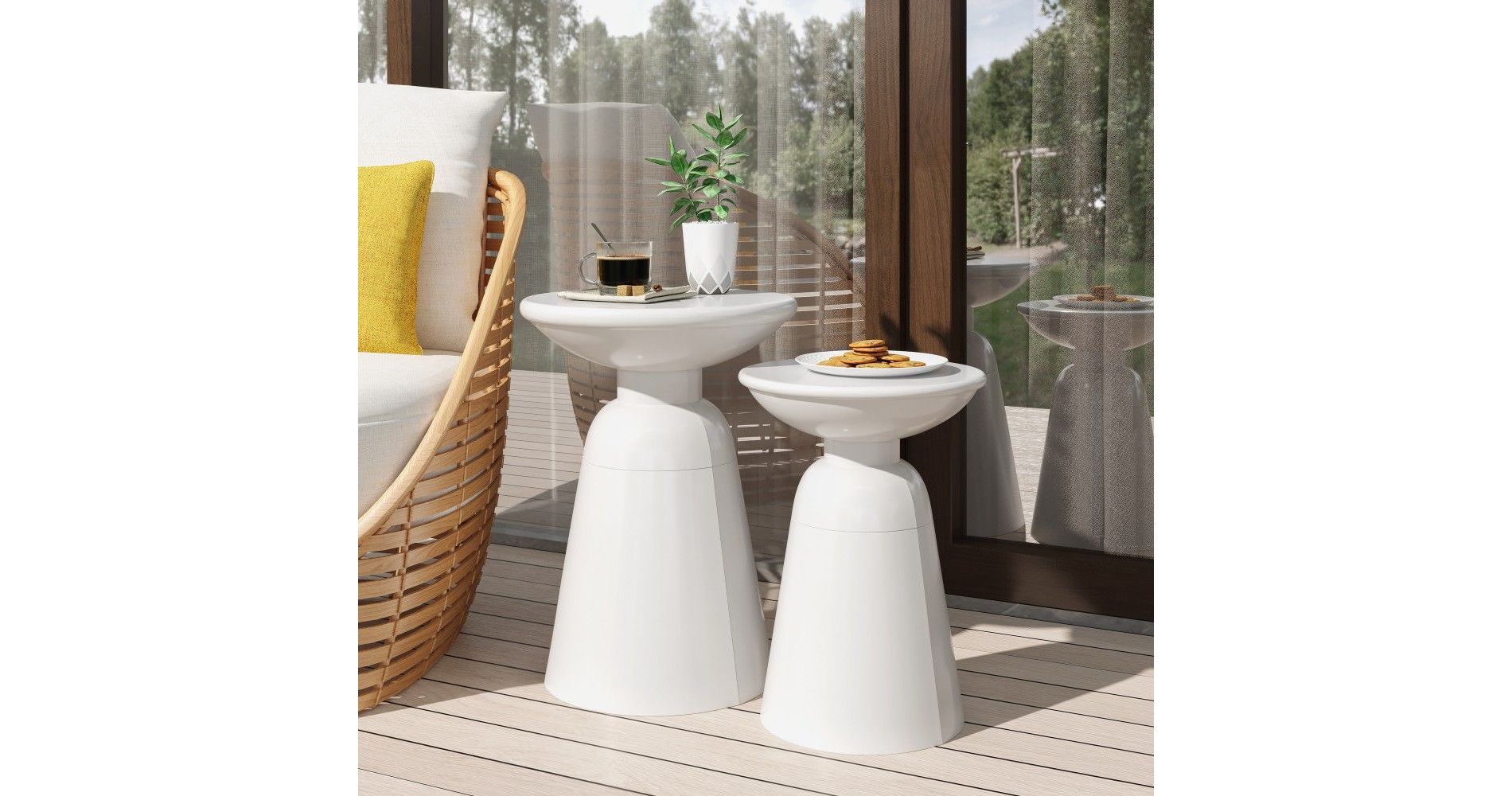 TUYOHW Modern Patio End Table,Iron Patio Side Table for Backyard,Pool, Indoor Companion,Durable and Rustproof,White,2PC