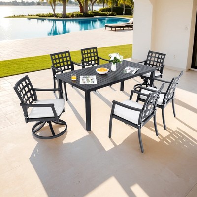 UNISOAR 7PC Outdoor Patio Dining Set with 4 Stationary 2 Swivel Rockers