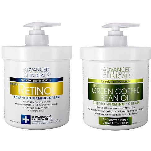 Advanced Clinicals Retinol Cream & Green Coffee Bean Oil Body Lotion Set for Firming & Wrinkles. Two - 16 Oz. - image 1 of 4