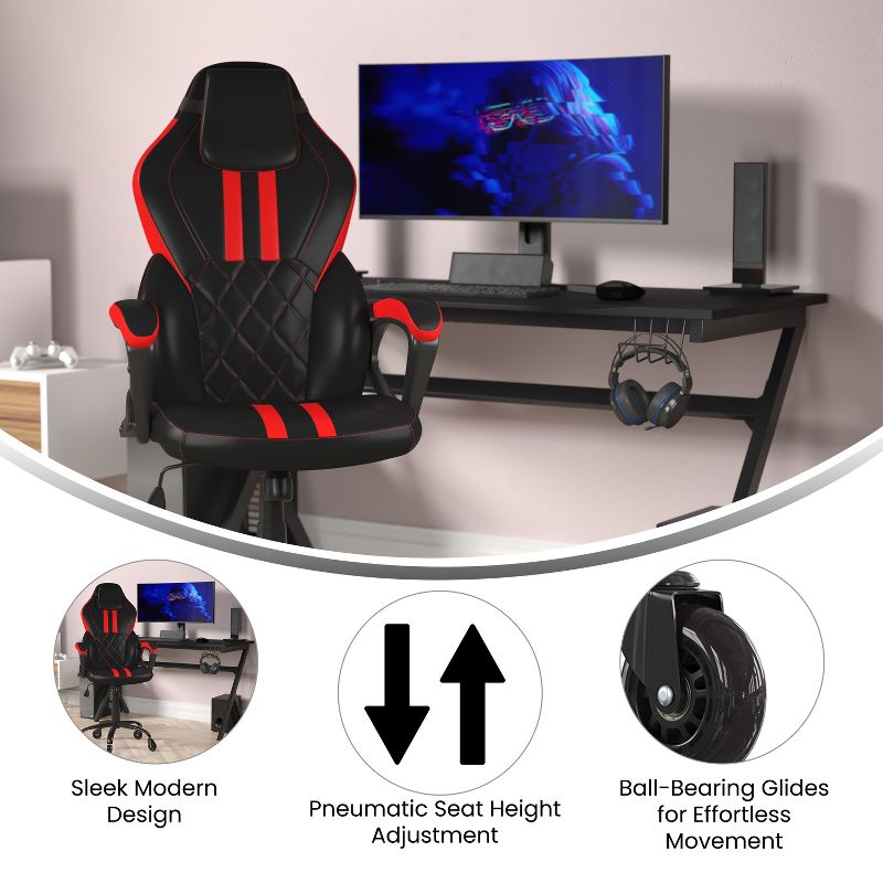 Flash Furniture Stone Ergonomic Office Computer Chair - Adjustable Black and Red Designer Gaming Chair - 360° Swivel - Transparent Roller Wheels, 6 of 10