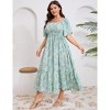 Women's Plus Size Flowy Maxi Dress Flutter Short Sleeve Boho Dress Square Neck Smocked Formal Dresses for Women - 4 of 4