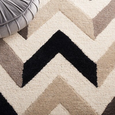 Ivory and Black Hand-Tufted Wool Square Area Rug