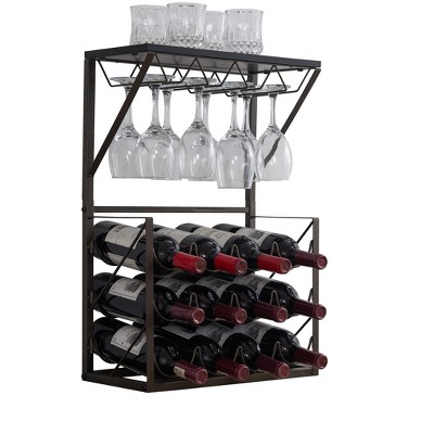 Pewter and Marble 12-Bottle Countertop Wine Rack with Glass Holder