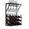 Kings Brand Furniture - 12 Bottles Countertop Wine Rack Stand with Glass Holder, Wine Storage Cabinet Shelf, Pewter/Marble - 2 of 3