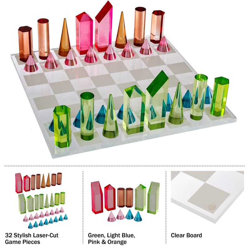 Trademark Games Modern Chess Set - Acrylic Chess Board with 32 Colorful Game Pieces - Unique Tabletop Decor Item with Functional Gameplay, 4 of 15