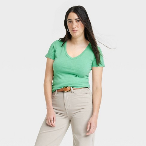 Women's Slim Fit Short Sleeve V-neck T-shirt - Universal Thread™ Light  Green Xs : Target