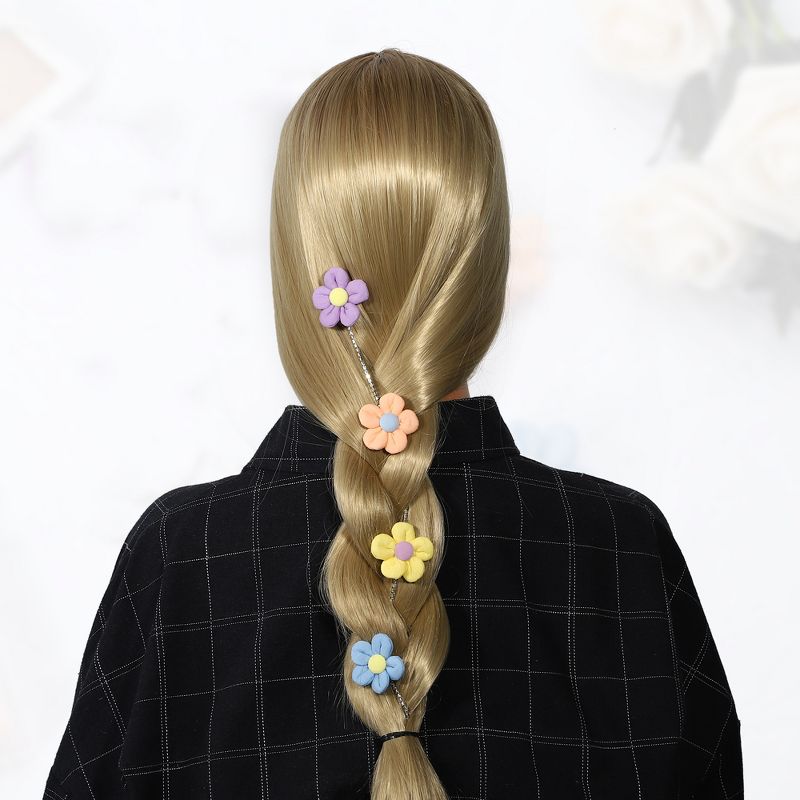 Unique Bargains Rhinestone Flower Shape Long Tassel Hair Clips Chains Multicolored 2 Pcs, 2 of 7