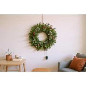 GustoWave 24 in Christmas Wreath with Light,Front Door Lighted Wreath with Pine Cones Flower Cypress Leaves Christmas Ball,Christmas Decorations - 1 of 2