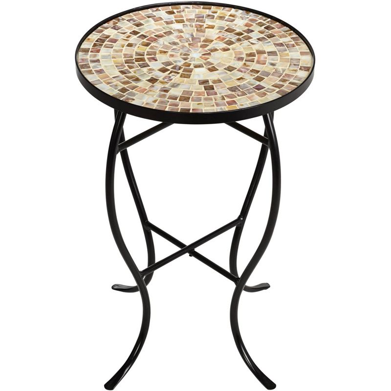 Teal Island Designs Modern Black Round Outdoor Accent Side Table 14" Wide Natural Mosaic Tabletop for Front Porch Patio Home House, 5 of 8