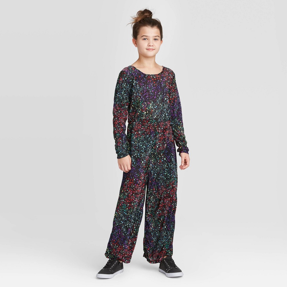 Girls' Floral Printed Jumpsuit - art class Black L, Girl's, Size: Large was $21.99 now $7.69 (65.0% off)