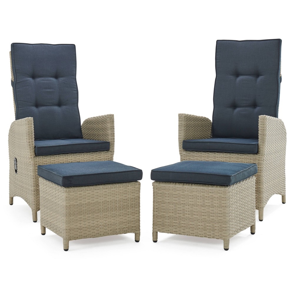2pk All Weather Wicker Haven Outdoor Recliners with Ottomans and Cushions Beige Alaterre Furniture
