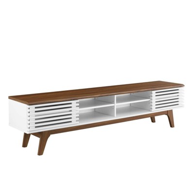 Render Entertainment Center TV Stand for TVs up to 78" Walnut/White - Modway: Mid-Century Design, Media Storage, Cable Management