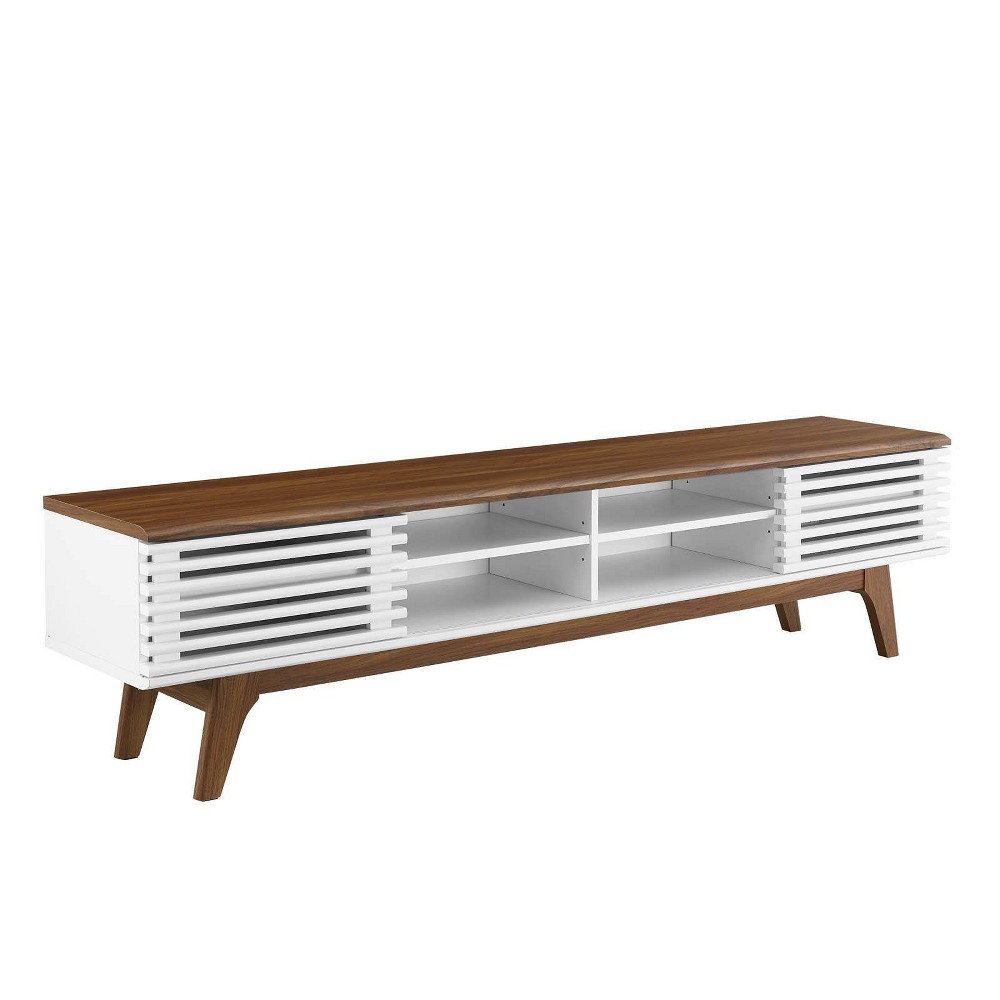 Photos - Display Cabinet / Bookcase Modway Render Entertainment Center TV Stand for TVs up to 78" Walnut/White - : Mid-Century Design, Media Storage, Cable Manag 