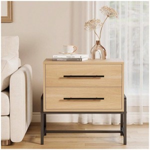 Nasitip Farmhouse Nightstand with 2-Drawers & Metal Legs, Rustic Storage Cabinet for Bedroom, Living Room - 1 of 4