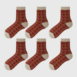 Anna-Kaci Women's 6pk Cozy Knitted Mid-Calf Socks for Winter & Casual Styling - 1 of 3