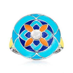 Ross-Simons 3.5-4mm Cultured Pearl and Multicolored Enamel Ring in Sterling Silver - 1 of 4
